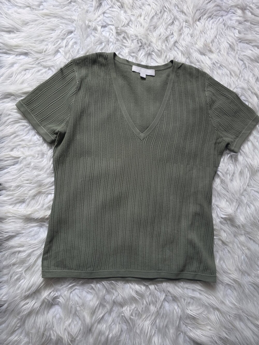 Brooks Brothers Olive Green V-Neck Short Sleeve Top